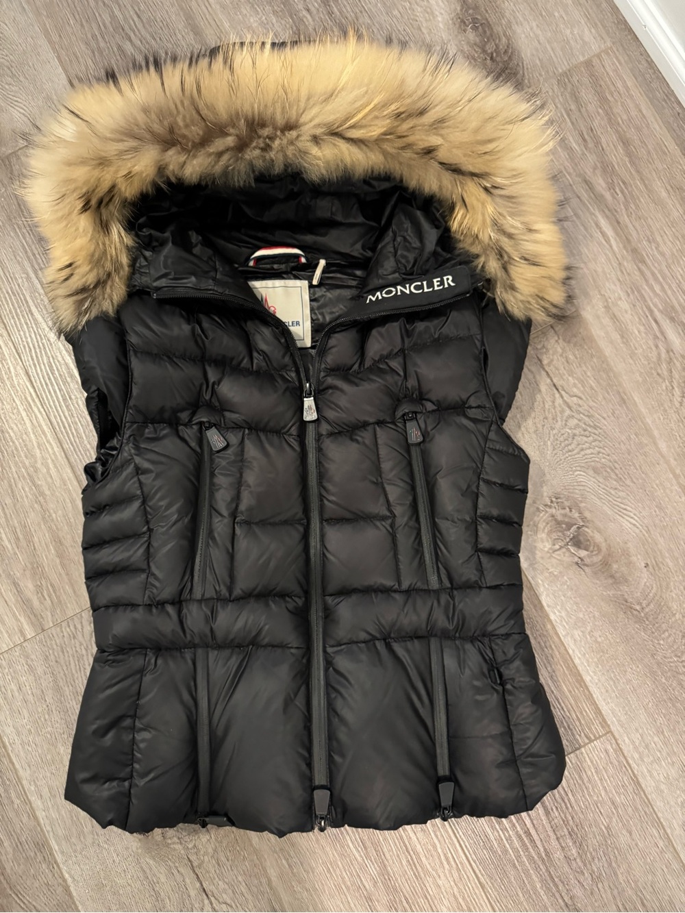 Moncler 🩷RARE GRENOBLE🩷Black Down Puffer Vest with Fur-Trim Hood